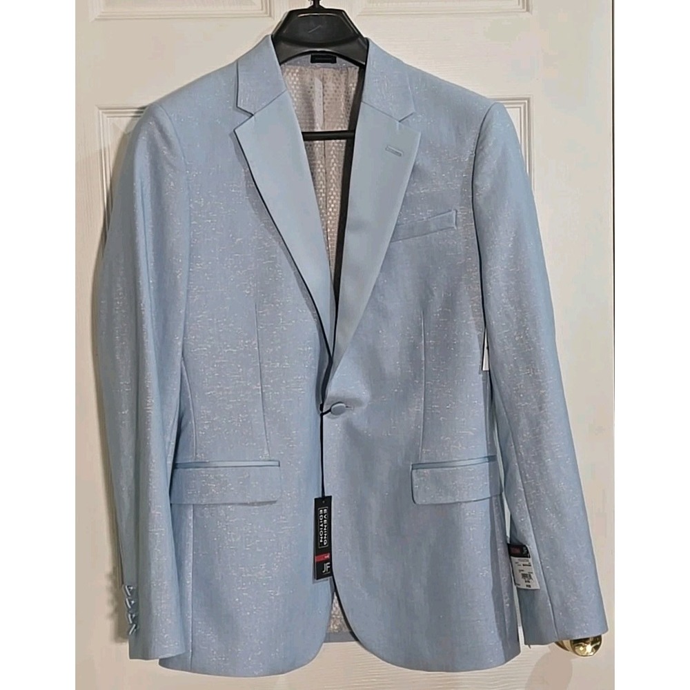 J Ferrar Suit Jacket 38 Regular Slim Fit Blue Wrinkle Recovery Stretch Shimmer